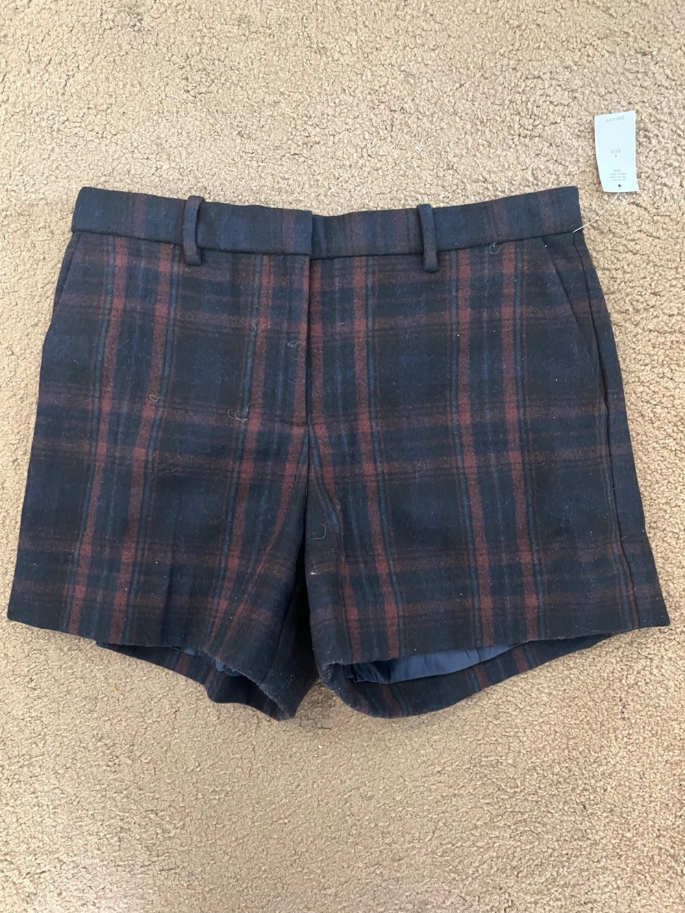 GAP Navy and Brown Plaid Wool Dress Shorts